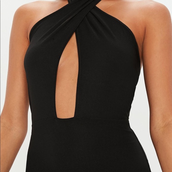 Missguided black crossbody halter neck mini dress - Picture 3 of 7